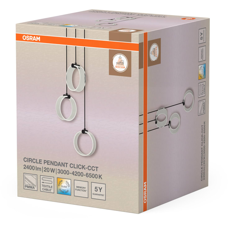 OSRAM DECOR Circle Pendant rund Click CCT 2400lm 3X5W transp
