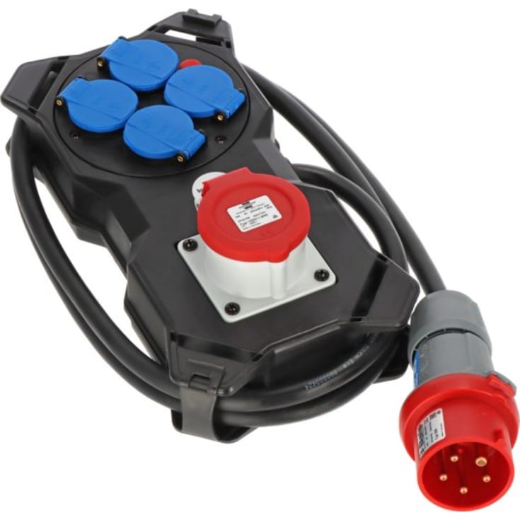 Bærbar Strømfordeler 4x230V/16A/DK +1x400V/16A input 400V/16A