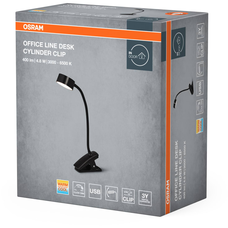 Osram Office Cylinder klemmelampe, sort
