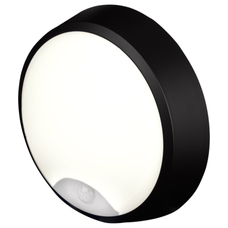 4lite Pylus Round utomhus vägglampa med sensor, svart