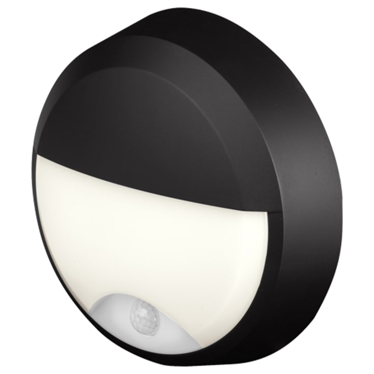4lite Pylus Round utomhus vägglampa med sensor, halvskärm, svart