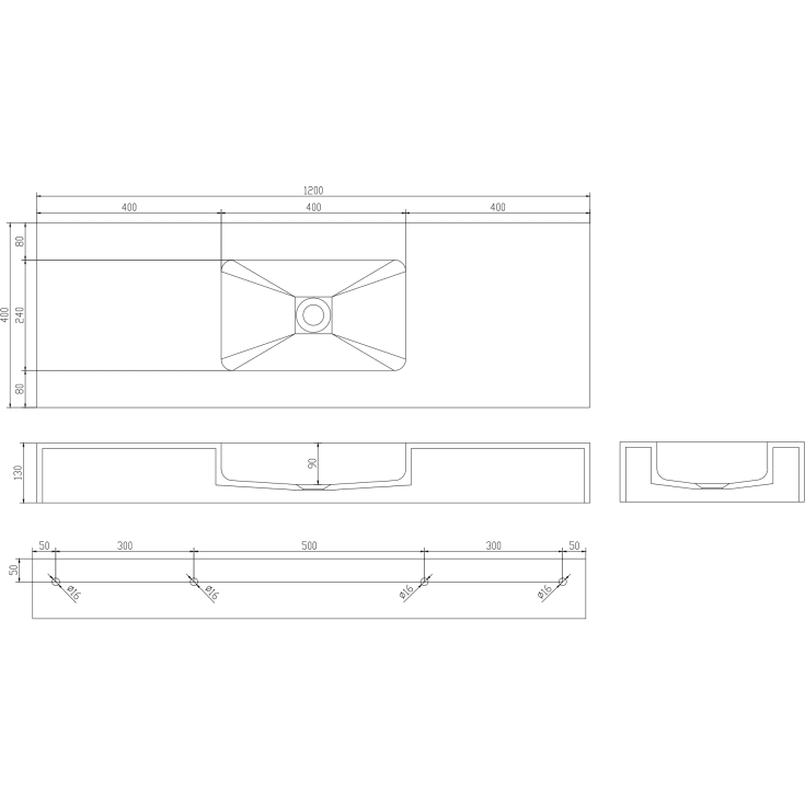 Copenhagen Bath Furesø 120 servant, 120x40 cm, hvit matt