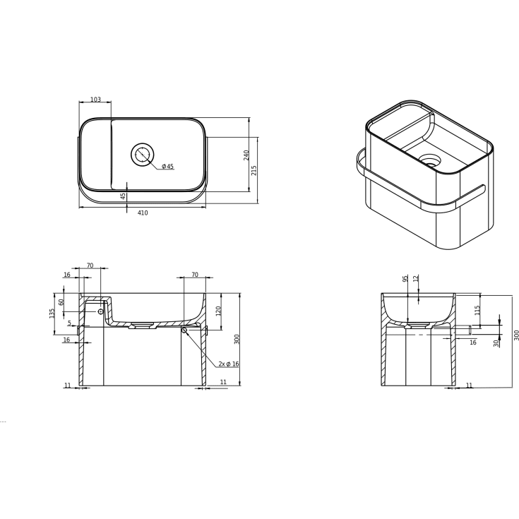Copenhagen Bath Yuno Rail 41 servant, 41x24 cm, hvit matt