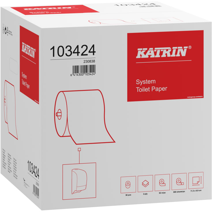 Katrin toiletpapir 103424, Ø135 mm, 2-lags, hvid, 36 ruller