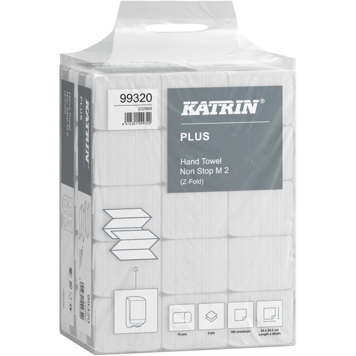 Katrin Torkpapper 99320 Plus, Z-vikning, 2-lagers, vit, 160 ark