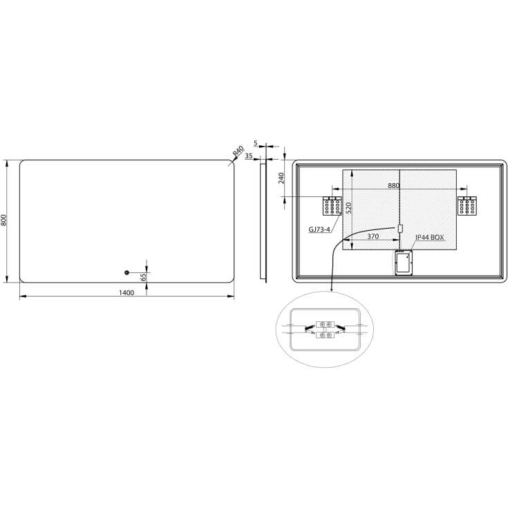 Copenhagen Bath Orø 140 Speil, 140x80 cm, duggfritt, aluminium/glass