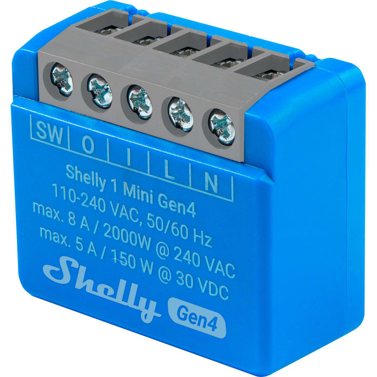 Shelly 1 Mini Gen4 relæ med Wi-Fi og potentialfrit kontaktsæt