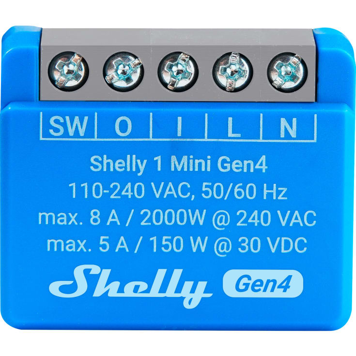Shelly 1 Mini Gen4 relæ med Wi-Fi og potentialfrit kontaktsæt