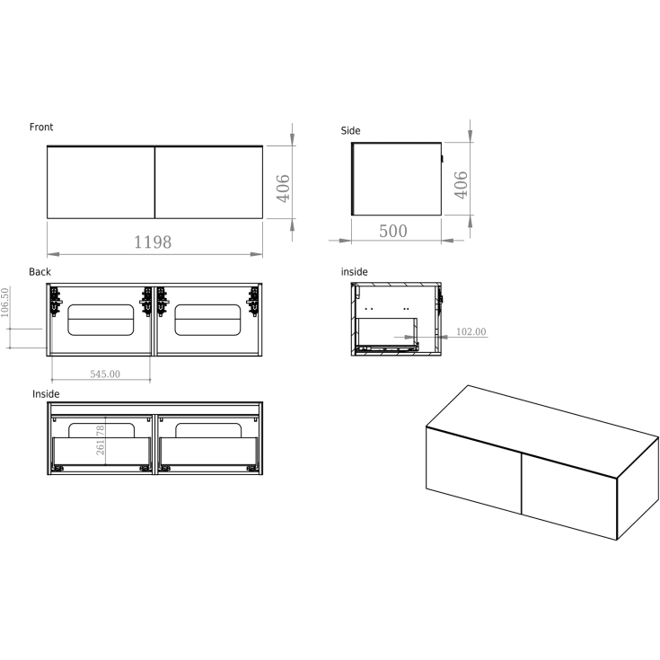 Copenhagen Bath Bergen 120 servantskap, venstre, 120x50 cm, børstet eik
