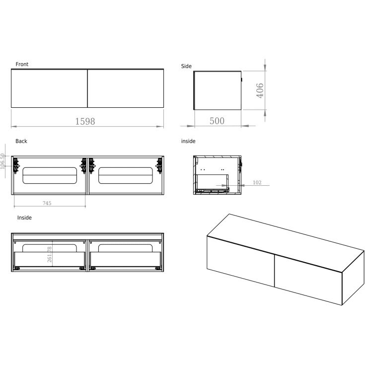 Copenhagen Bath Bergen 160 servantskap, dobbel, 160x50 cm, børstet eik