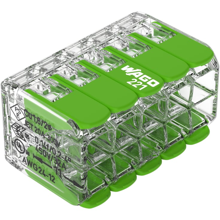 15 stk Grønn skjøtehylse 10x0,2-4 mm² transparent med grønn lås, serie 221