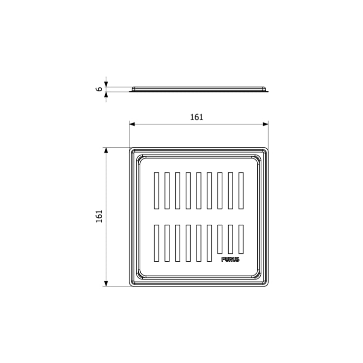 Purus Square Rib klinkerram, 154x154 mm, brons