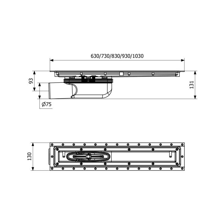 Purus Line Vinyl Plus golvbrunn, Ø75 mm, 1000 mm, gavel
