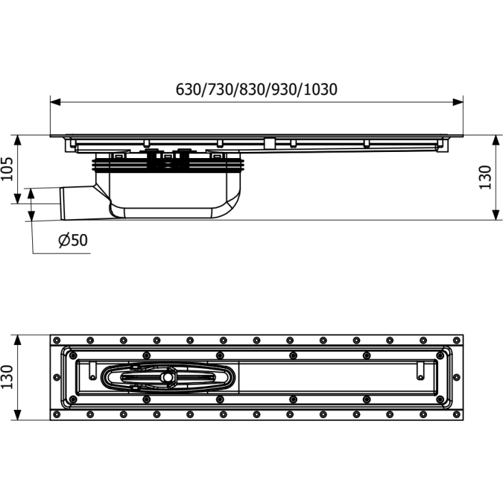 Purus Line Vinyl Plus golvbrunn, Ø50 mm, 700 mm, gavel