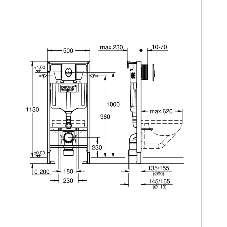 Grohe Rapid SL innbyggningssisterne, 113 cm, betjeningsplate, krom