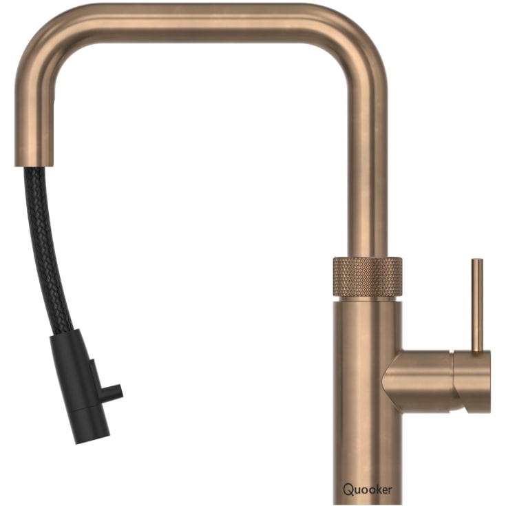 Quooker Flex Square Pro3 kjøkkenarmatur, kokende vann, uttrekkbar tut, brunert messing