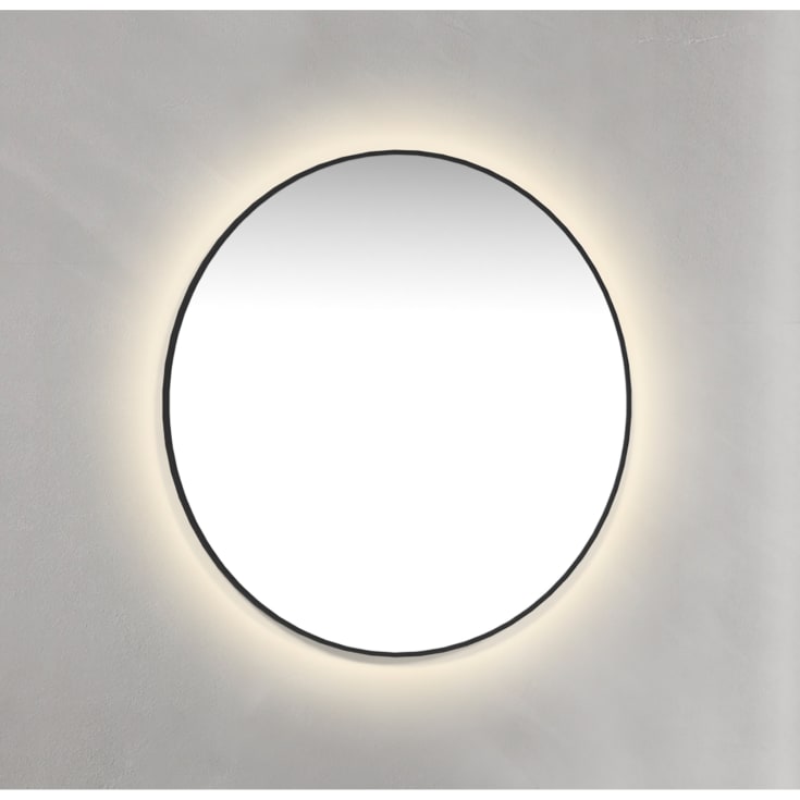 Macro Design speil, Ø700 mm, med lys, sort ramme
