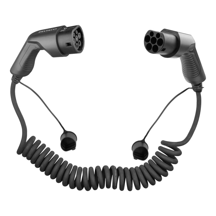 Deltaco EV-Kabel Type2 3-fase 16A, 3M/5M SPIRAL sort