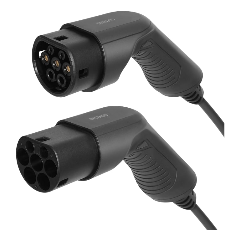 Deltaco EV-Kabel Type2/2 1-fase 16A 3,6KW 5M sort