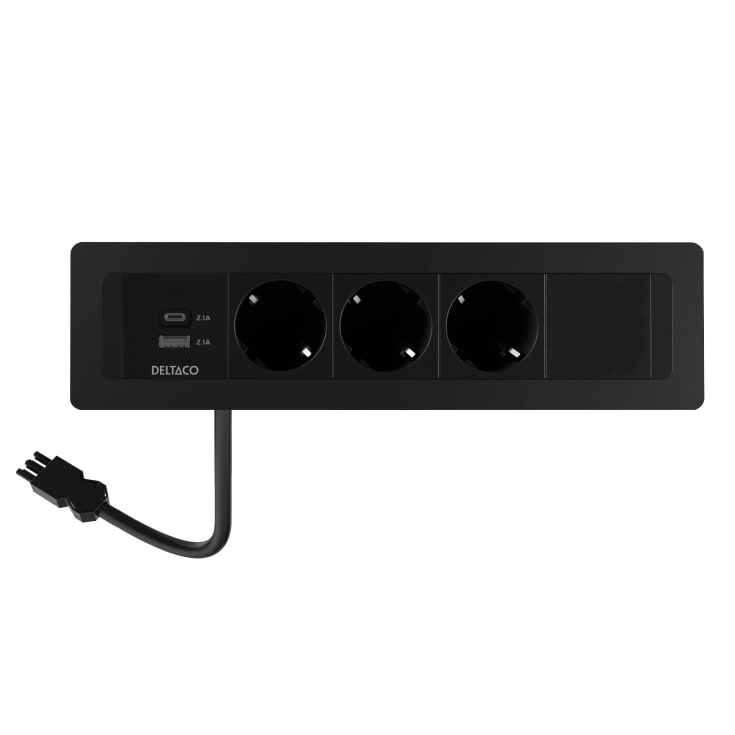 Deltaco inbyggt eluttag, 3 uttag, A+C USB-laddare, svart