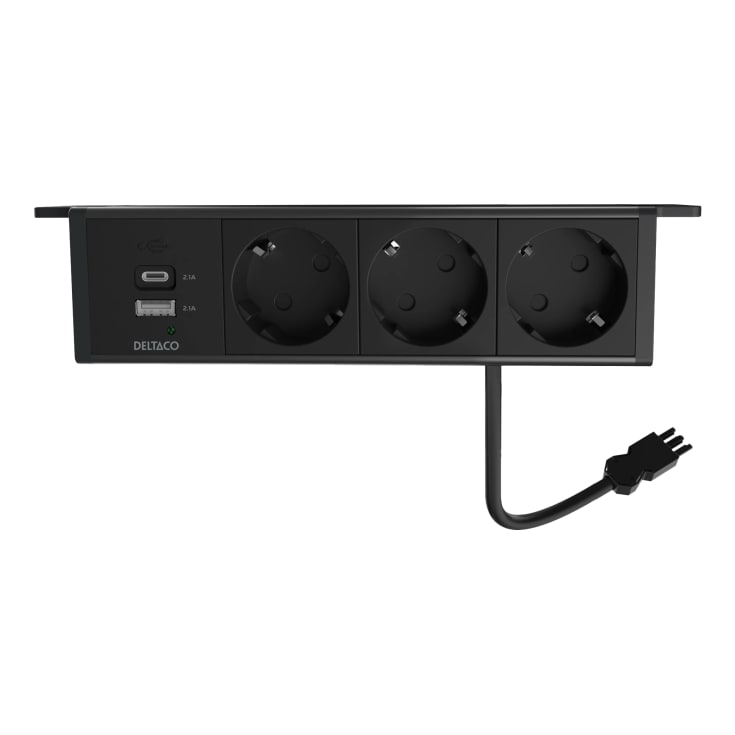 Deltaco Under-Desk 3 outlet A+C USB outlet GST18 kabel
