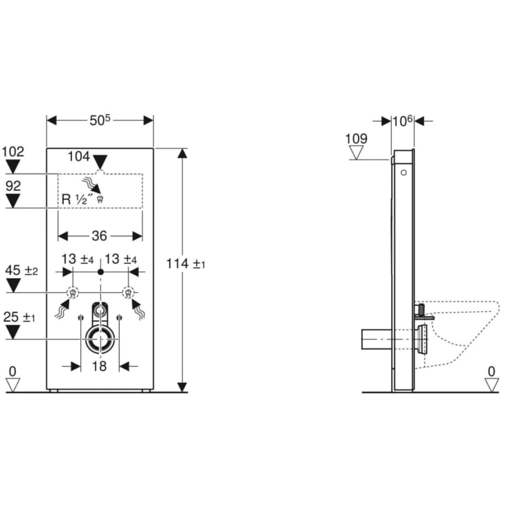 Geberit Monolith sisterne for vegghengt toalett, 114 cm, sort