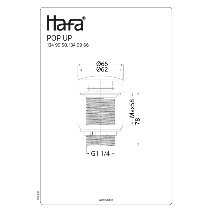 Hafa bunnventil, push-open, krom