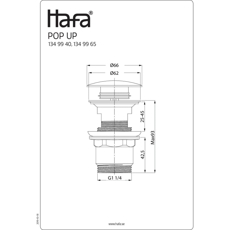 Hafa bunnventil, push-open, Sort