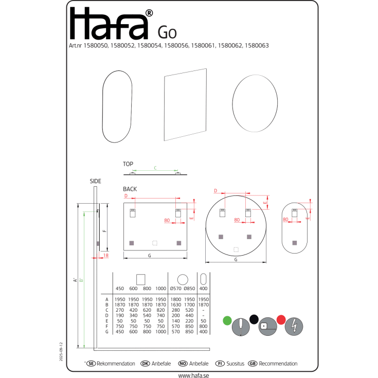 Hafa Go speil, uten lys, 80x75 cm, speilglass