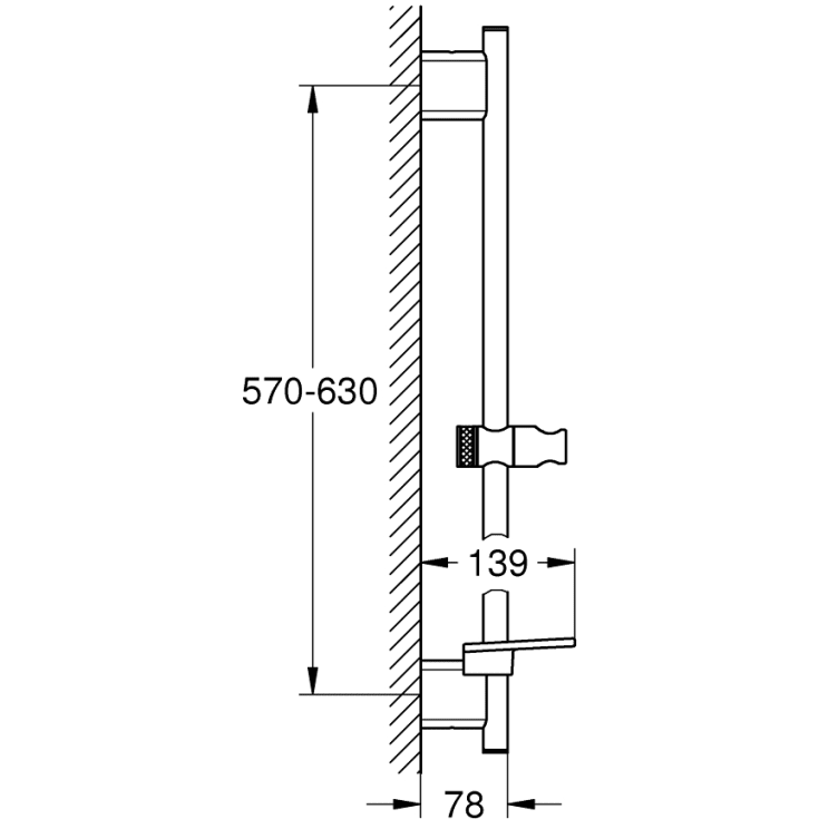 Grohe Rainshower SmartActive brusestang, 60 cm, børstet krom