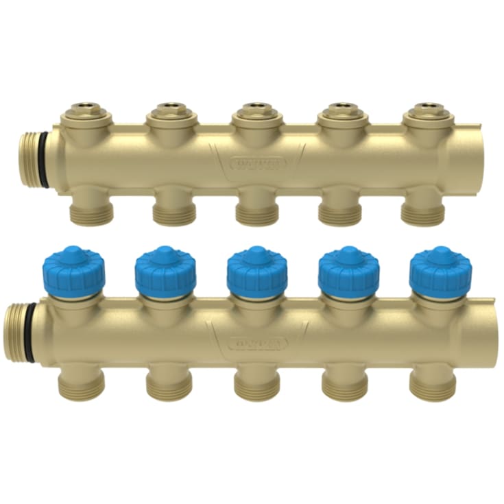 Wavin Comfina 3/4" gulvvarme fordelerrør, 5 kredse, 20 mm pex koblingssæt