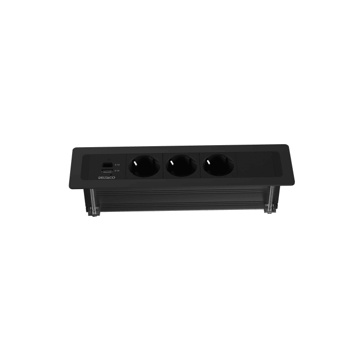 Deltaco indbygget stikkontakt, 3 stik, A+C USB-oplader, sort