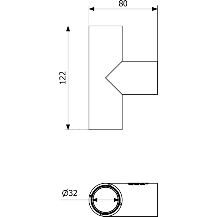 Purus T-rör, indstick, 90°, Ø32 mm, plast, vit