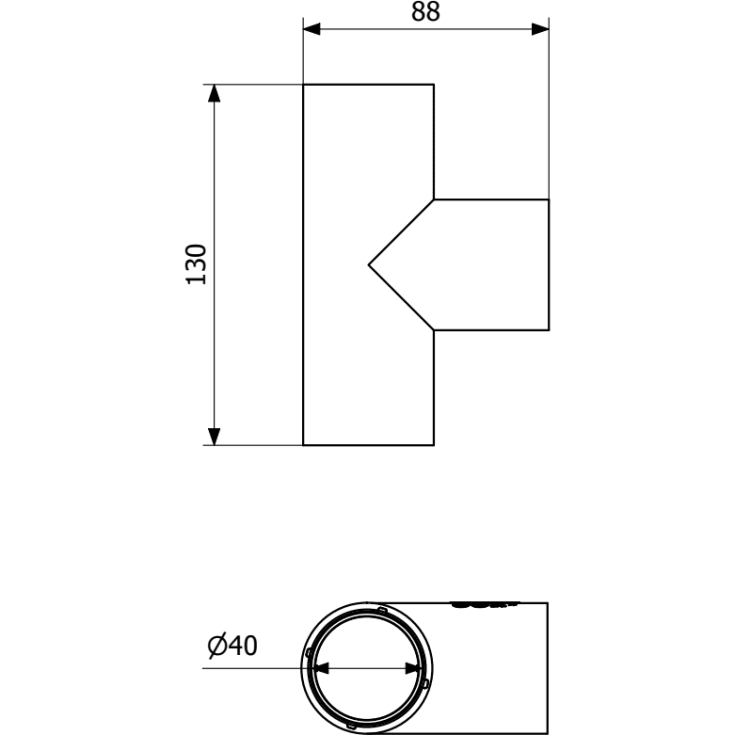 Purus grenrø, innstikk, 90°, Ø40 mm, plast, hvit