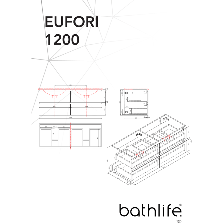 Bathlife Eufori møbelpakke, med servant, 121x46,5x50 cm, hvit matt