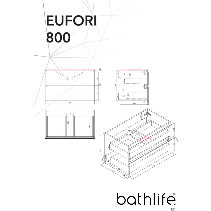 Bathlife Eufori møbelpakke, med servant, 81x46,5x50 cm, sort matt