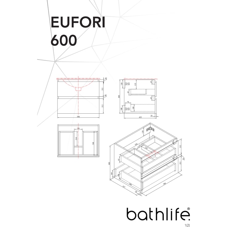 Bathlife Eufori møbelpakke, med servant, 61x46,5x50 cm, hvit matt