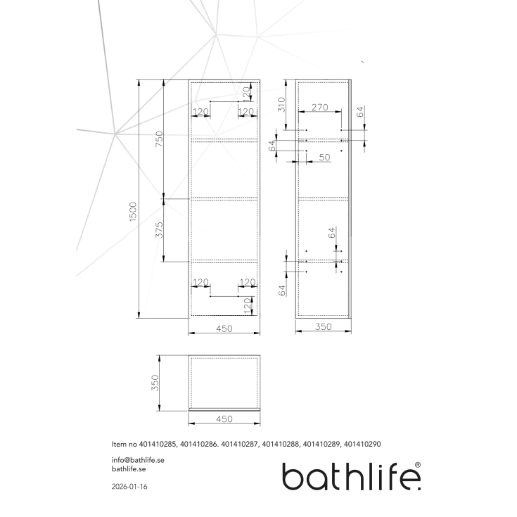 Bathlife høyskap, myktlukkende dør, 150x45x35 cm, eik