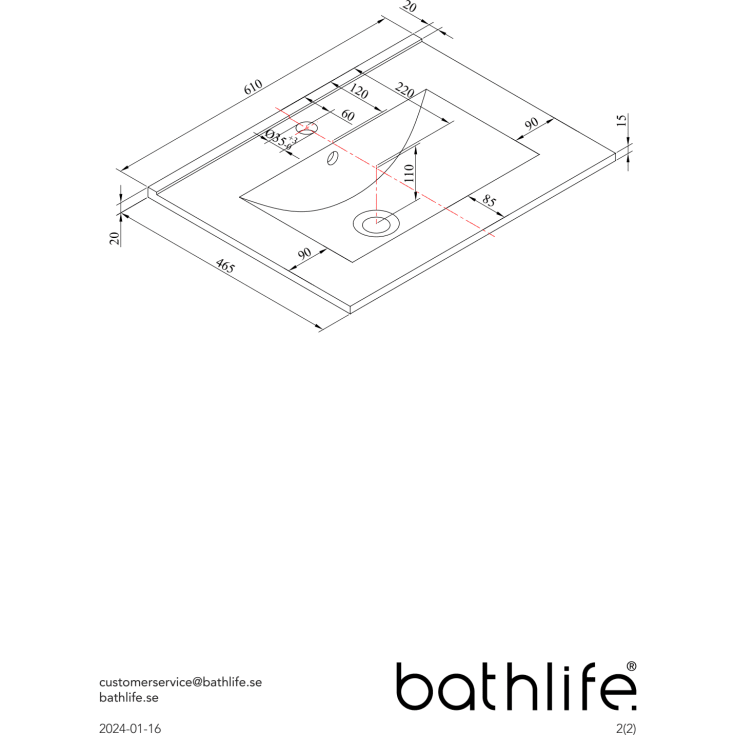 Bathlife Eufori møbelpakke, med servant og LED-speil, 61x46x50 cm, valnøtt