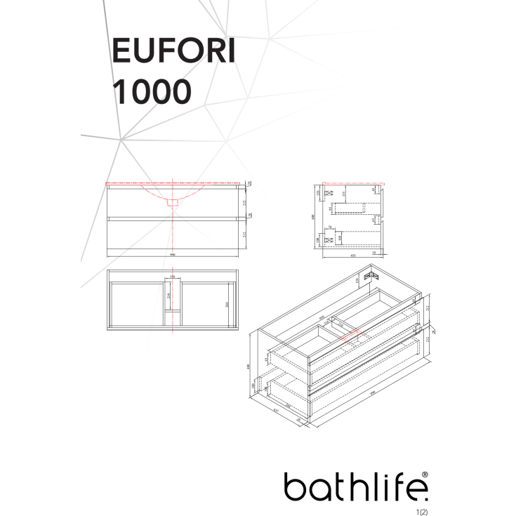 Bathlife Eufori møbelpakke, med servant og LED-speil, 101x46x50 cm, lys eik