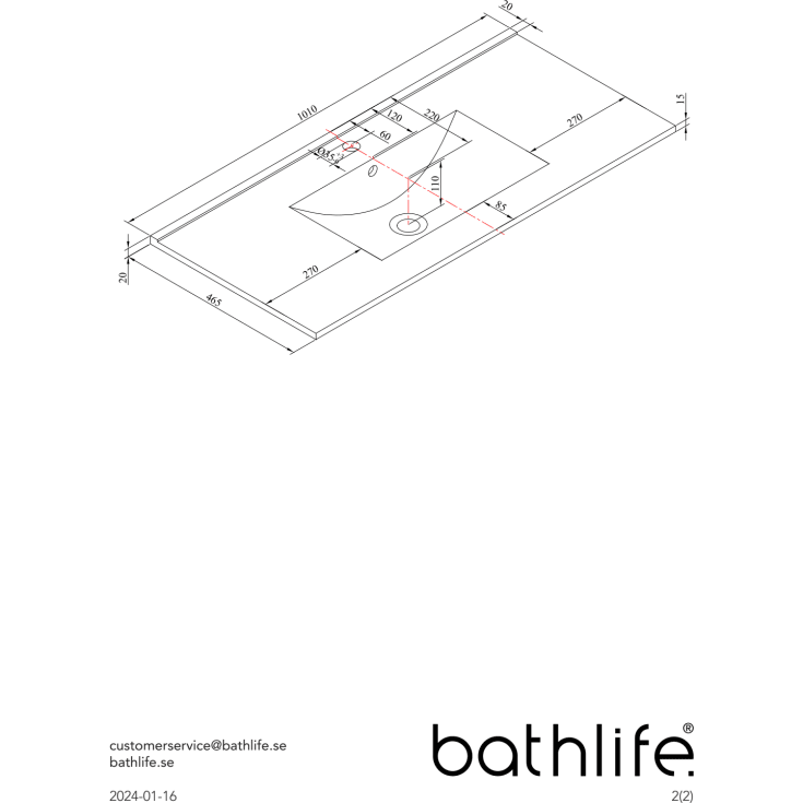 Bathlife Eufori møbelpakke, med servant og LED-speil, 101x46x50 cm, valnøtt
