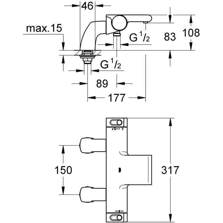 Grohe Grohtherm 2000 badekarbatteri, for flis/karkant, krom