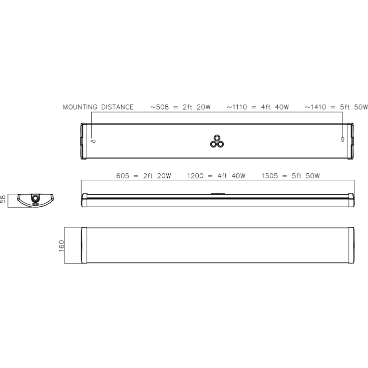 Armatur Cornell 24–40W 830–840, 1200 mm med sensor, IP44