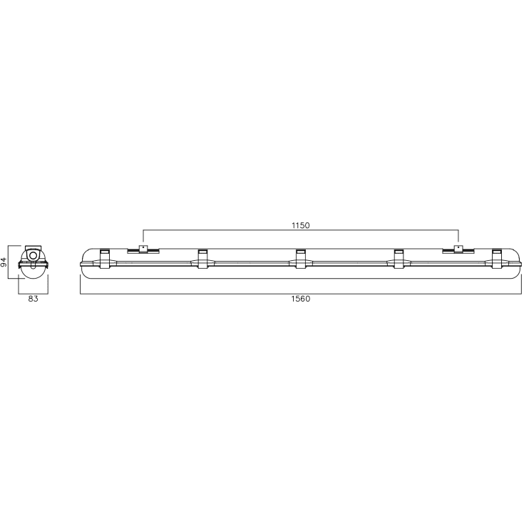 NVC Polyesterarmatur Alaska3 for 1 x T8 LED-rør 1560 mm GF 5P