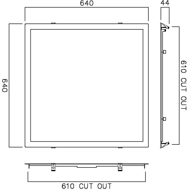 Innebygd ramme for montering av gipsplater 610x610 panel. med klips