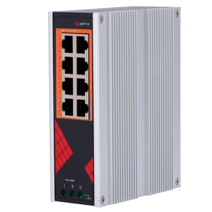 Safire PoE-switch industriell 130W 6x30W PoE+ & 2x60W HiPoE WatchDog