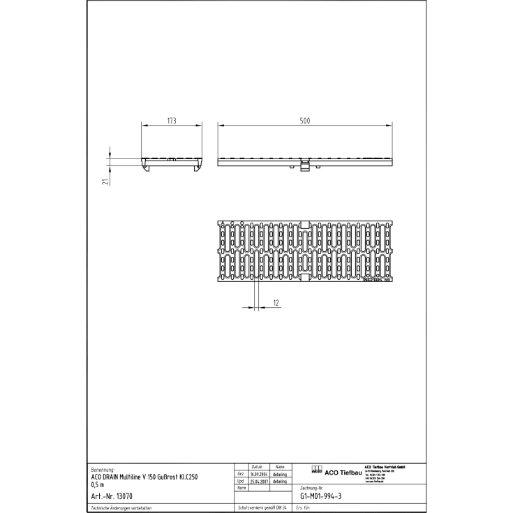 Aco Deckline Drainlock-galler, 50 cm, gjutjärn