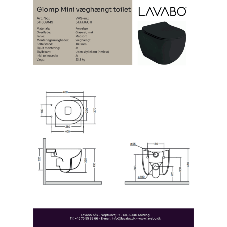 Lavabo Glomp Mini toiletsæt, væghængt, mat sort