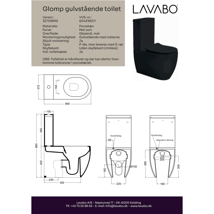Lavabo Glomp BTW toiletsæt, gulvstående, mat sort