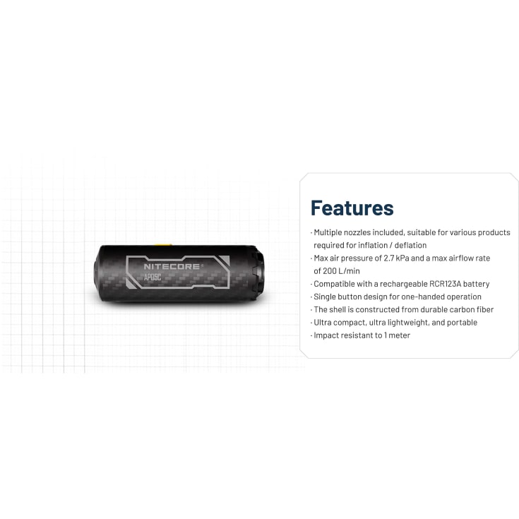 Nitecore AP05C Luftpumpe med Genopladeligt NL169R Batteri
